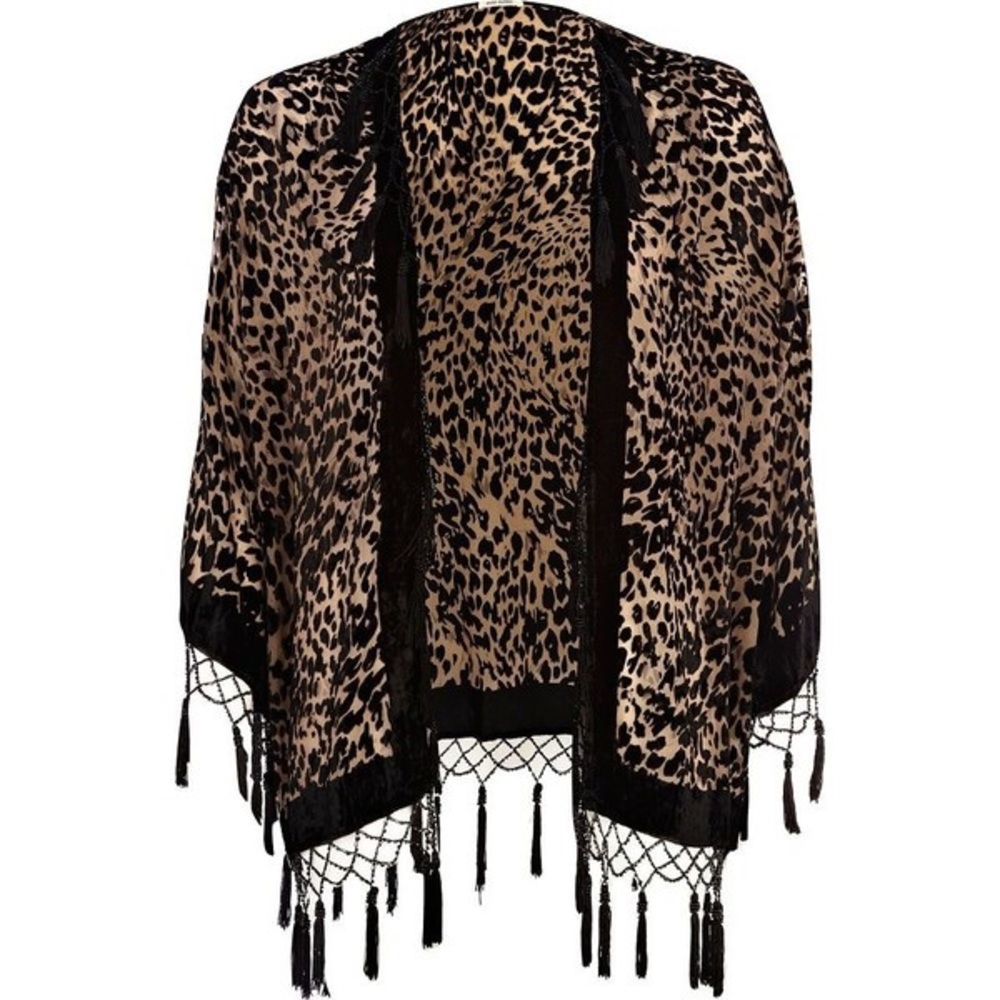 river island leopard tassel kimono